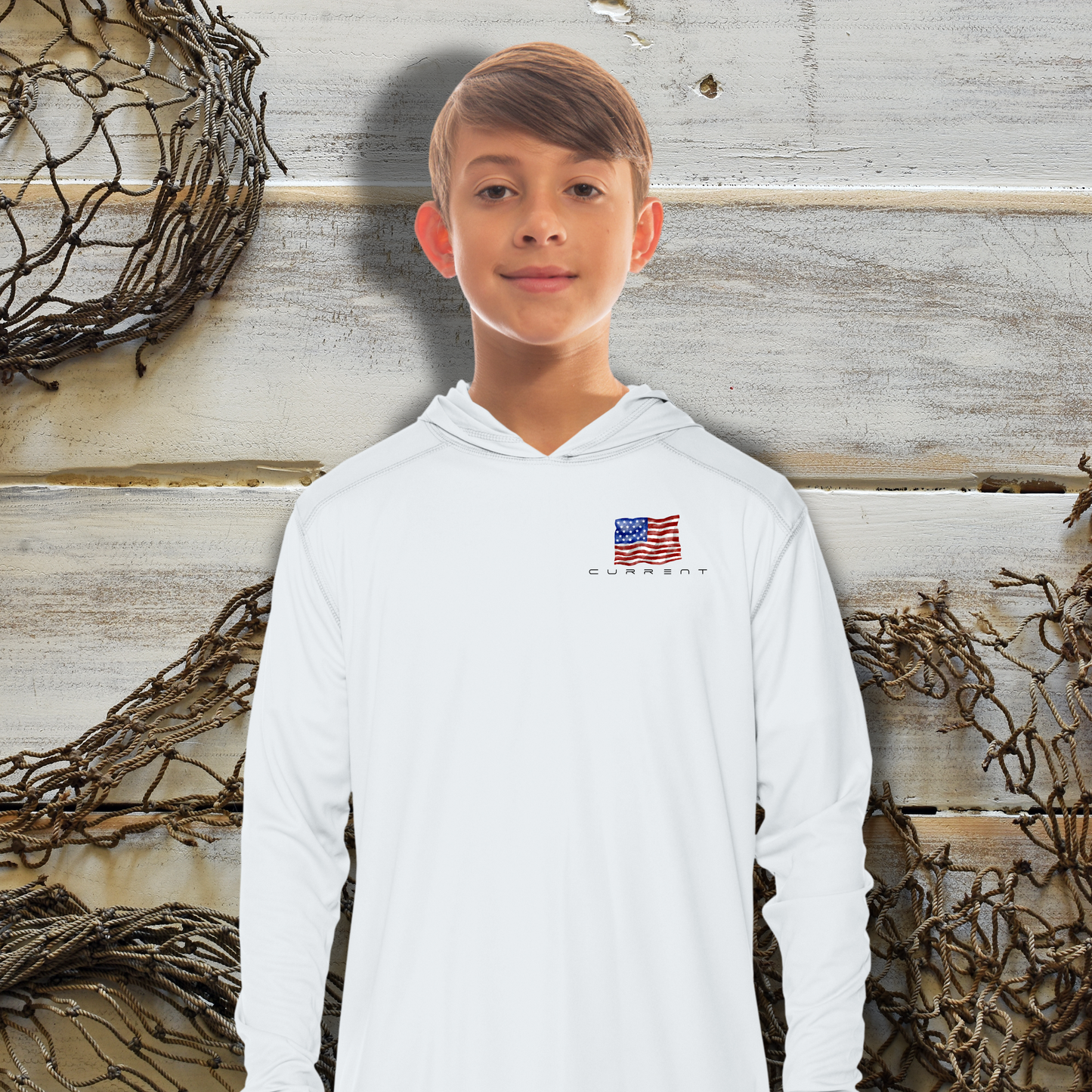 Kids Patriotic Red Drum UPF50 Hooded Performance Shirt