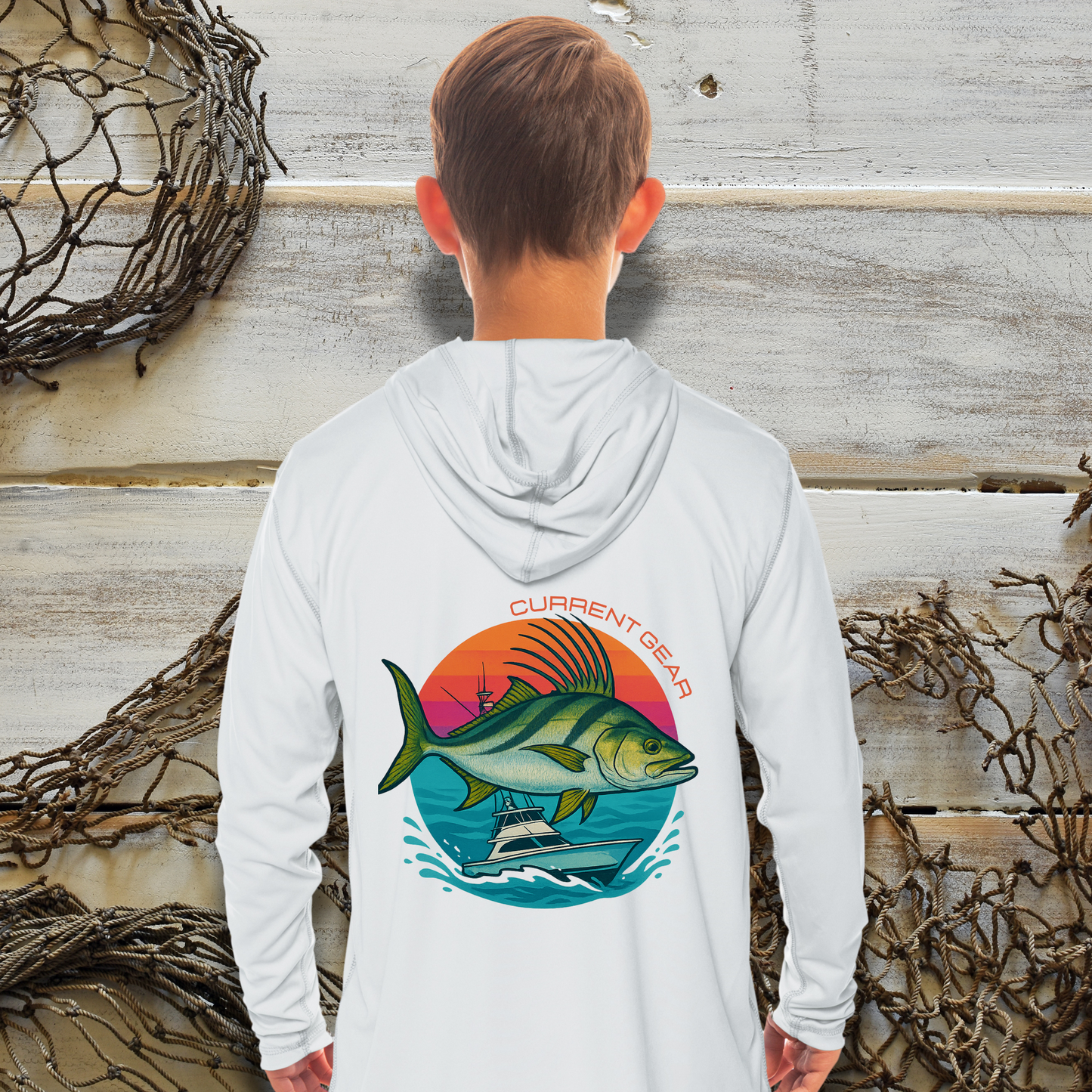 Kids Rooster Fish UPF 50 Hooded Performance Shirt