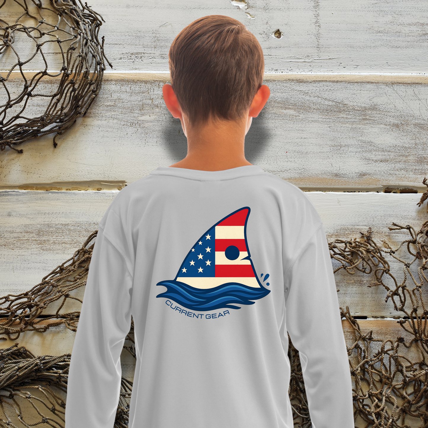 Kids Patriotic Red Drum UPF50 Hooded Performance Shirt