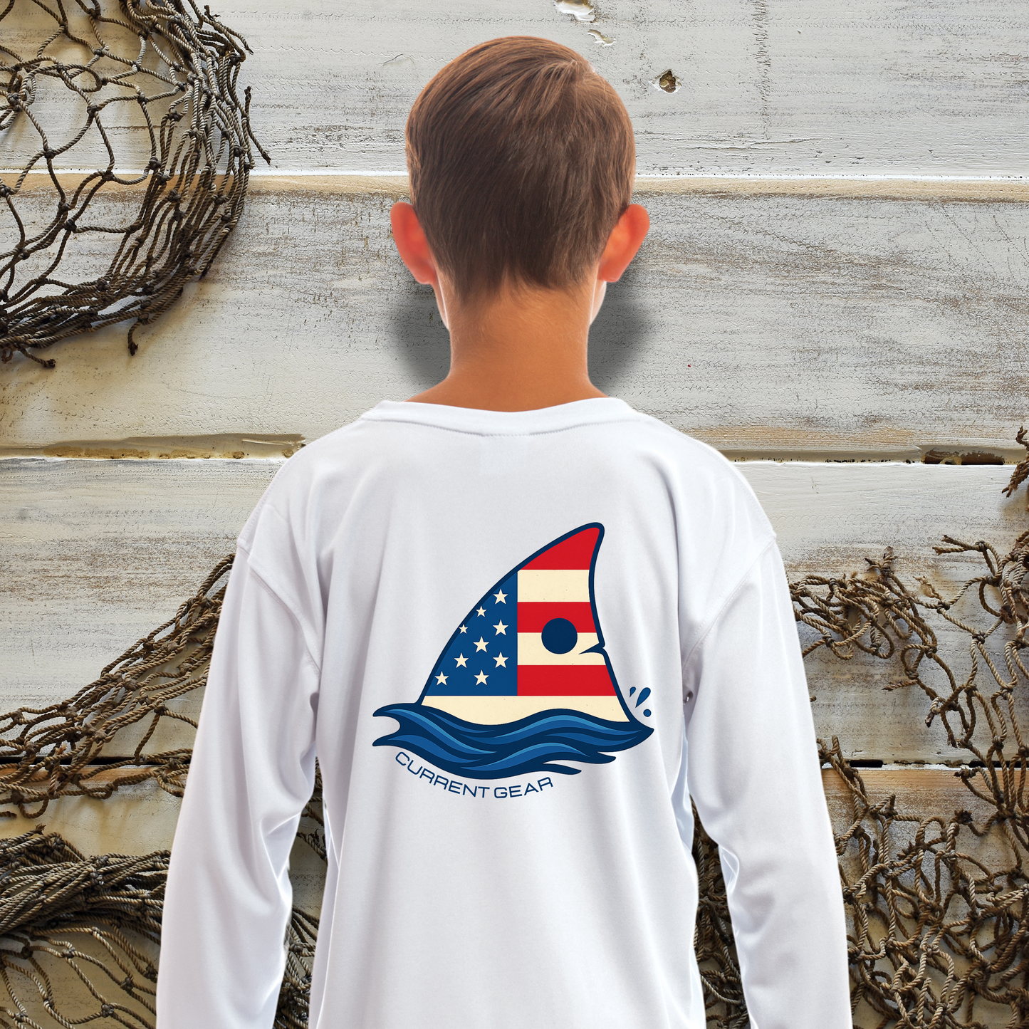 Kids Patriotic Red Drum UPF50 Hooded Performance Shirt