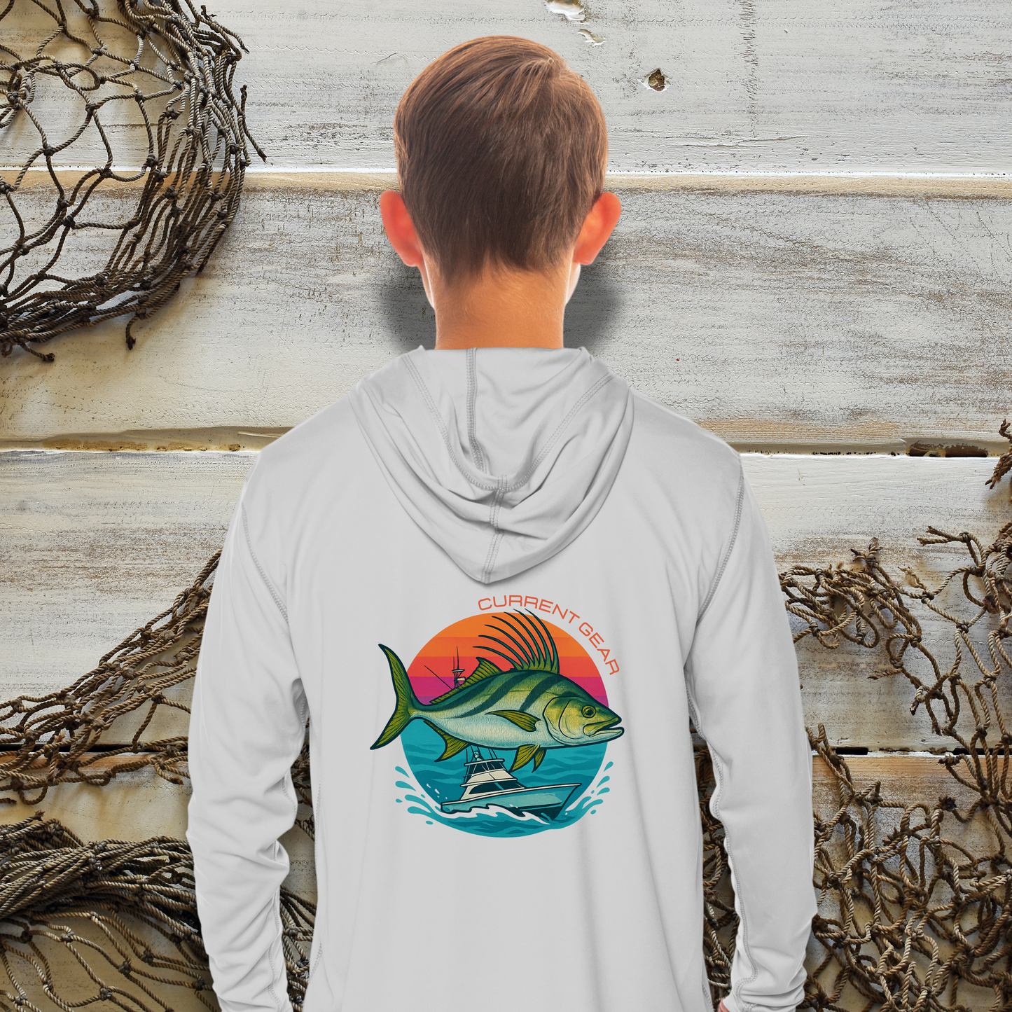 Kids Rooster Fish UPF 50 Hooded Performance Shirt