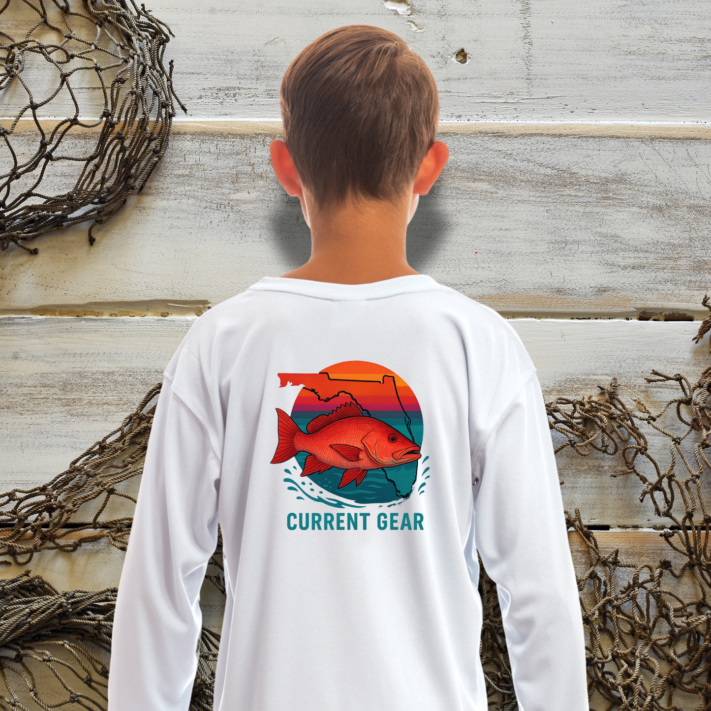 Kids Retro Snapper UPF 50 Hooded Performance Shirt