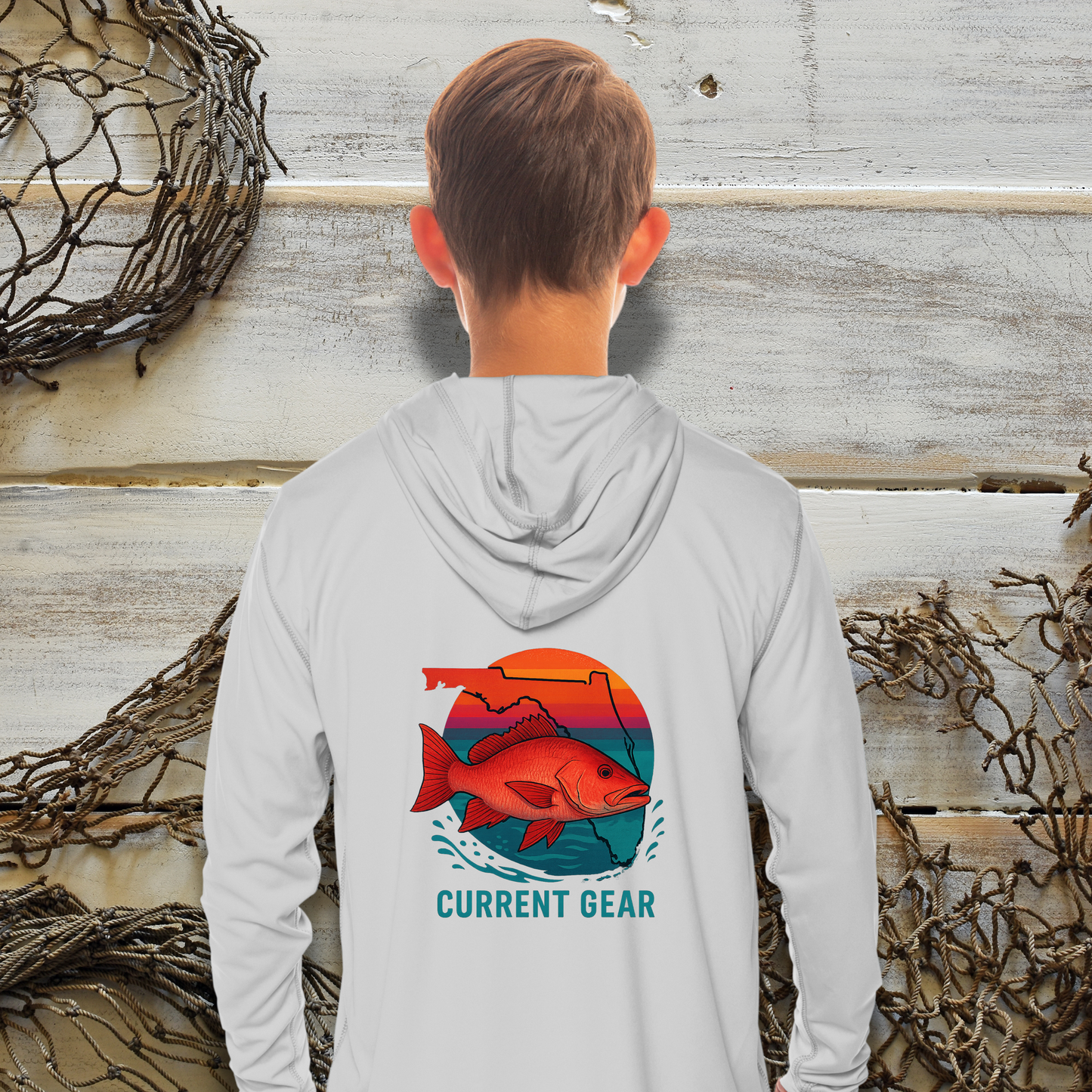 Kids Retro Snapper UPF 50 Hooded Performance Shirt