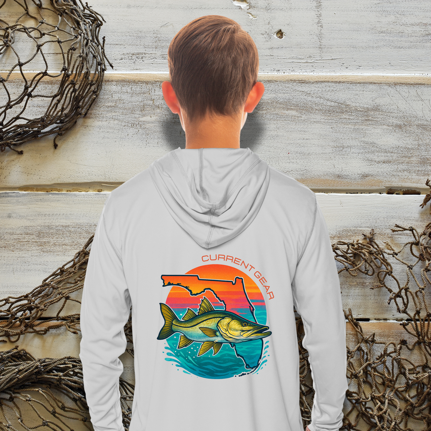 Kids Snook Sunrise UPF 50 Hooded Performance Shirt