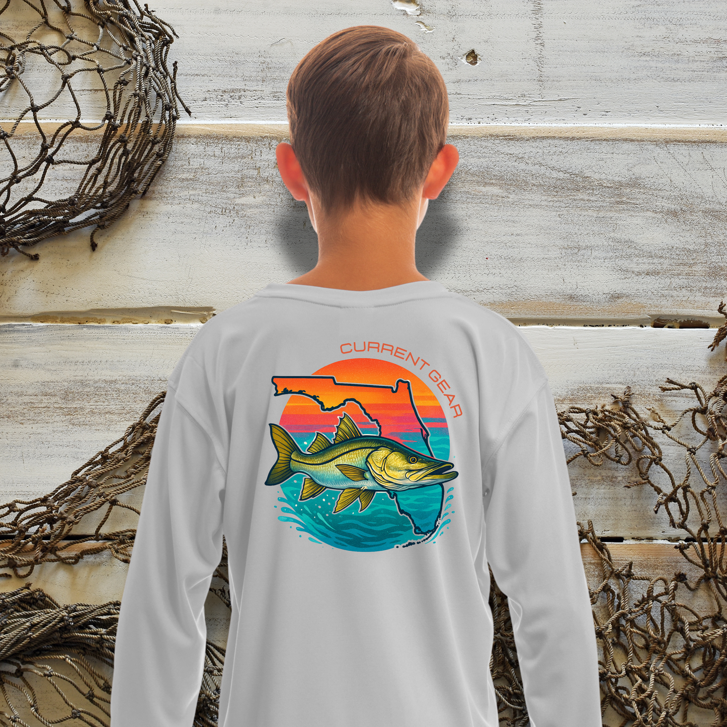 Kids Snook Sunrise UPF 50 Hooded Performance Shirt