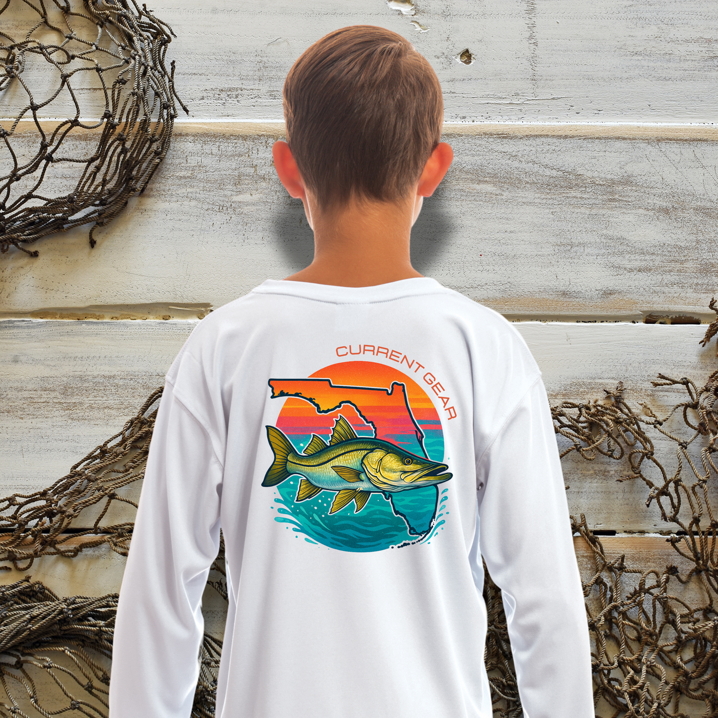 Kids Snook Sunrise UPF 50 Hooded Performance Shirt
