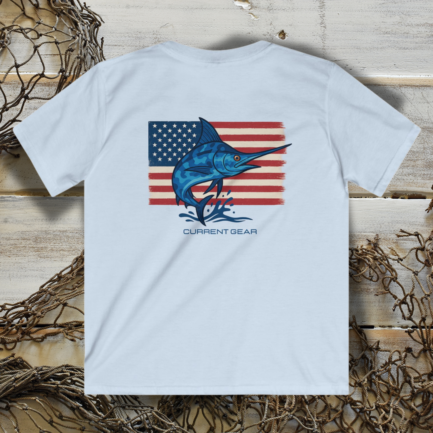 Kids Camo Blue Marlin Short Sleeve Tee