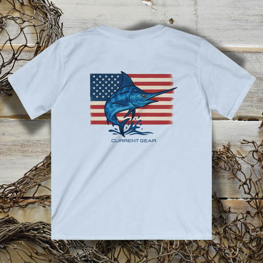 Kids Camo Blue Marlin Short Sleeve Tee