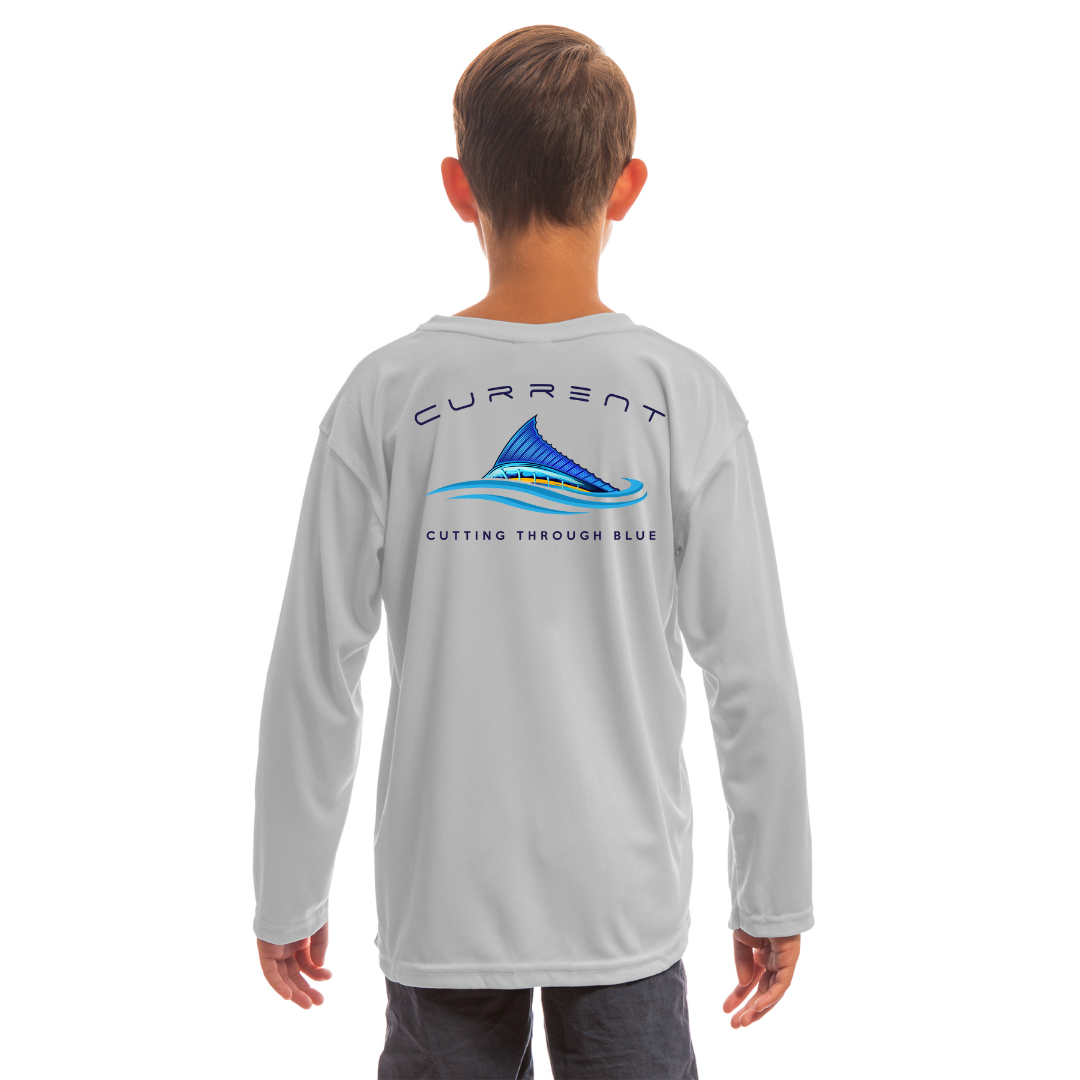 Kids Cutting Through Blue UPF 50 Hooded Performance Shirt