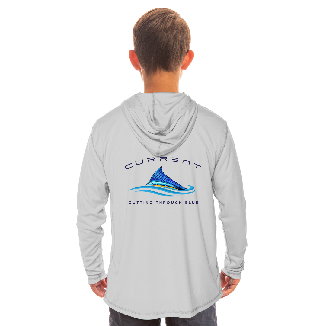 Kids Cutting Through Blue UPF 50 Hooded Performance Shirt