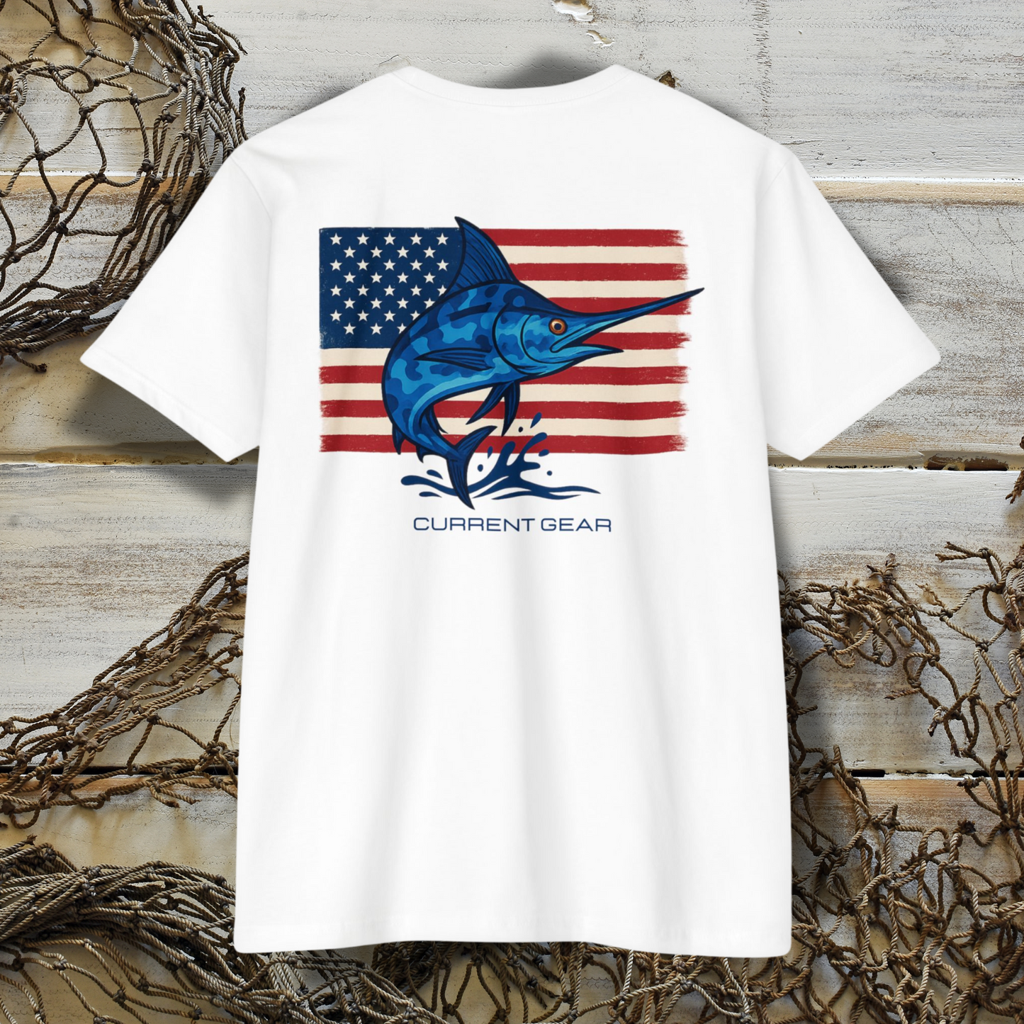 Men's Camo Blue Marlin Short Sleeve T-Shirt