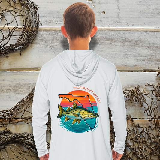 Kids Snook Sunrise UPF 50 Hooded Performance Shirt