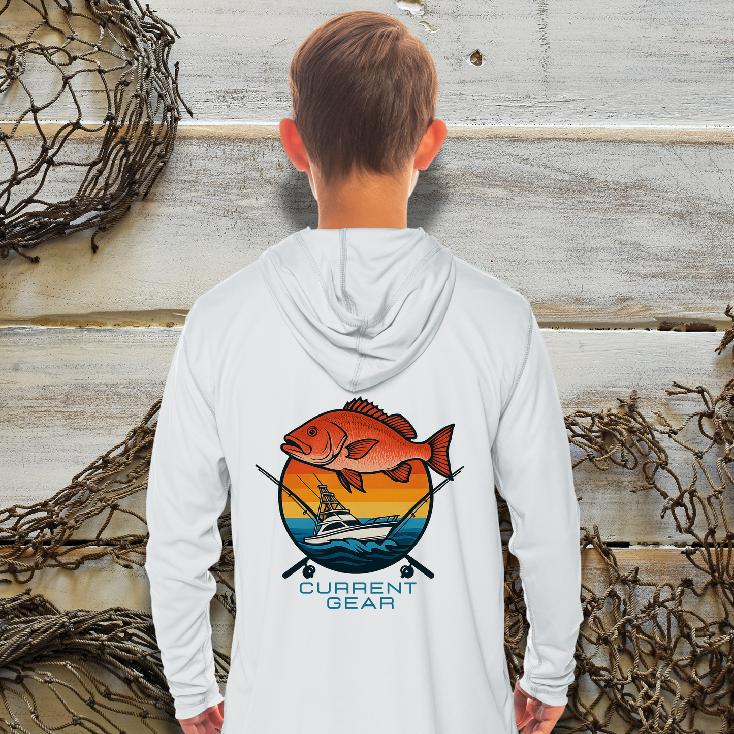 Kids Red Snapper UPF 50 Hooded Performance Shirt