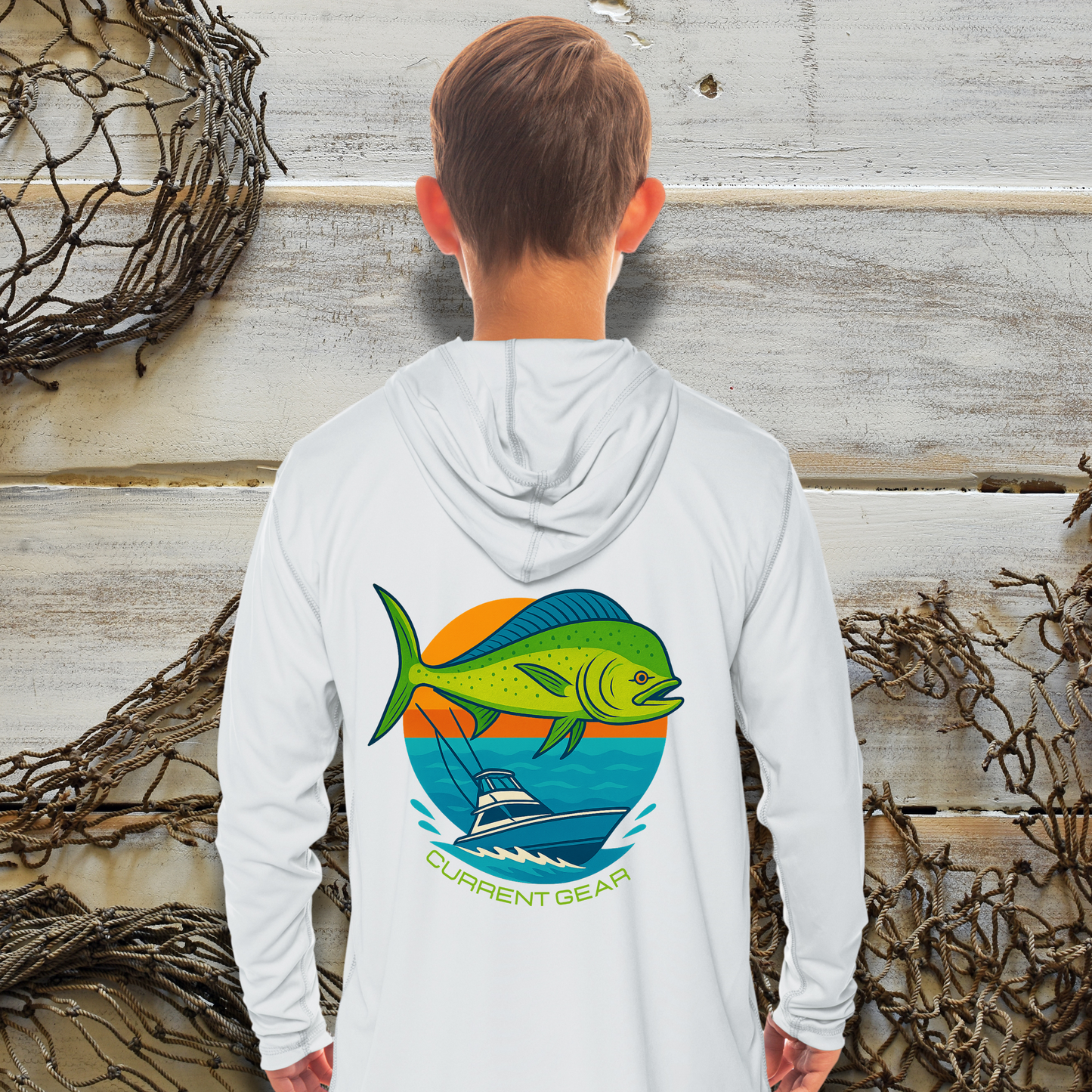 Kids Mahi Sportfishing UPF 50 Hooded Performance Shirt