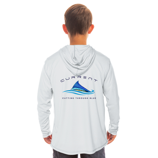 Kids Cutting Through Blue UPF 50 Hooded Performance Shirt