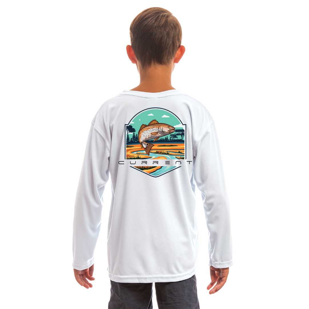 Kids Red Drum UPF 50 Hooded Performance Shirt