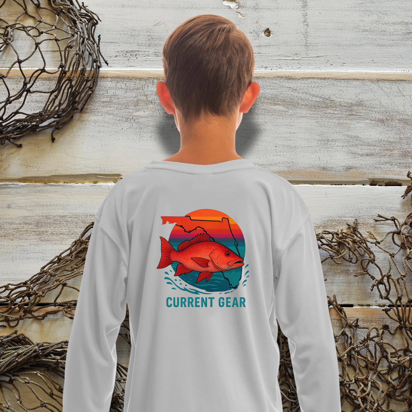 Kids Retro Snapper UPF 50 Hooded Performance Shirt