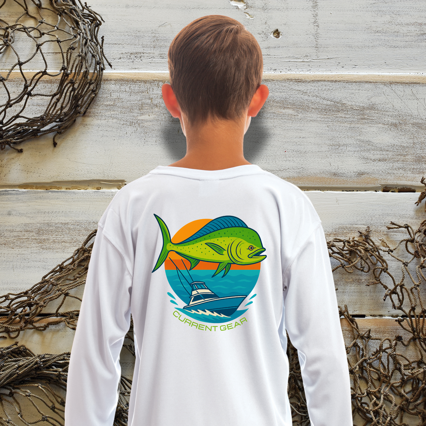 Kids Mahi Sportfishing UPF 50 Hooded Performance Shirt