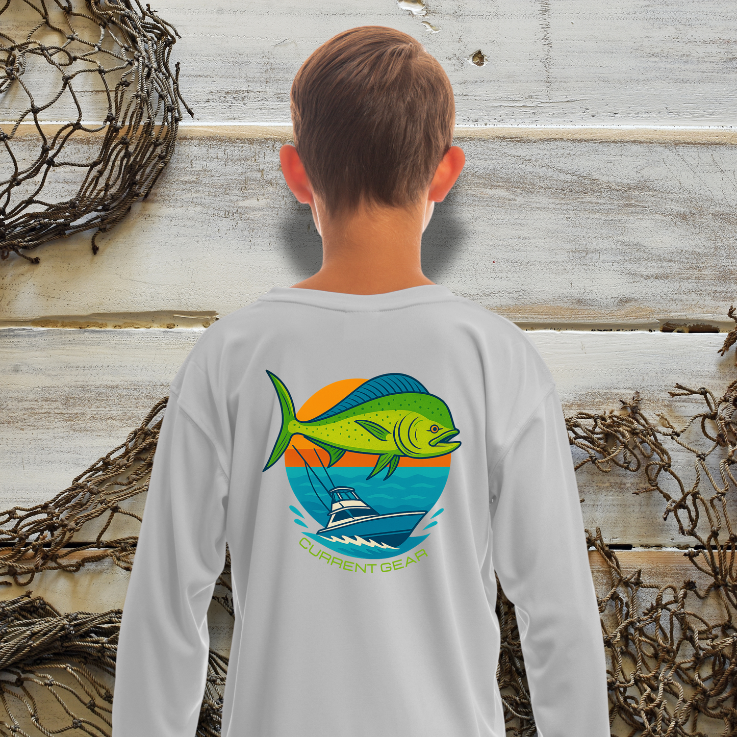 Kids Mahi Sportfishing UPF 50 Hooded Performance Shirt
