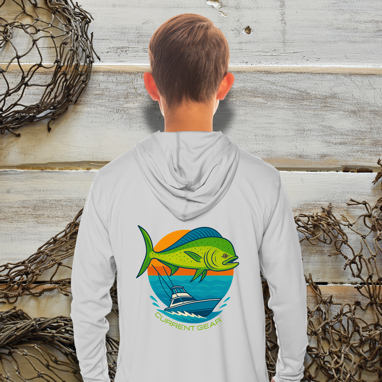 Kids Mahi Sportfishing UPF 50 Hooded Performance Shirt